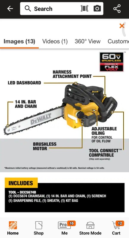 NEW DeWALT DCCS674B 60V FLEXVOLT MAX 14" Brushless Cordless Top Handle Chainsaw gallery