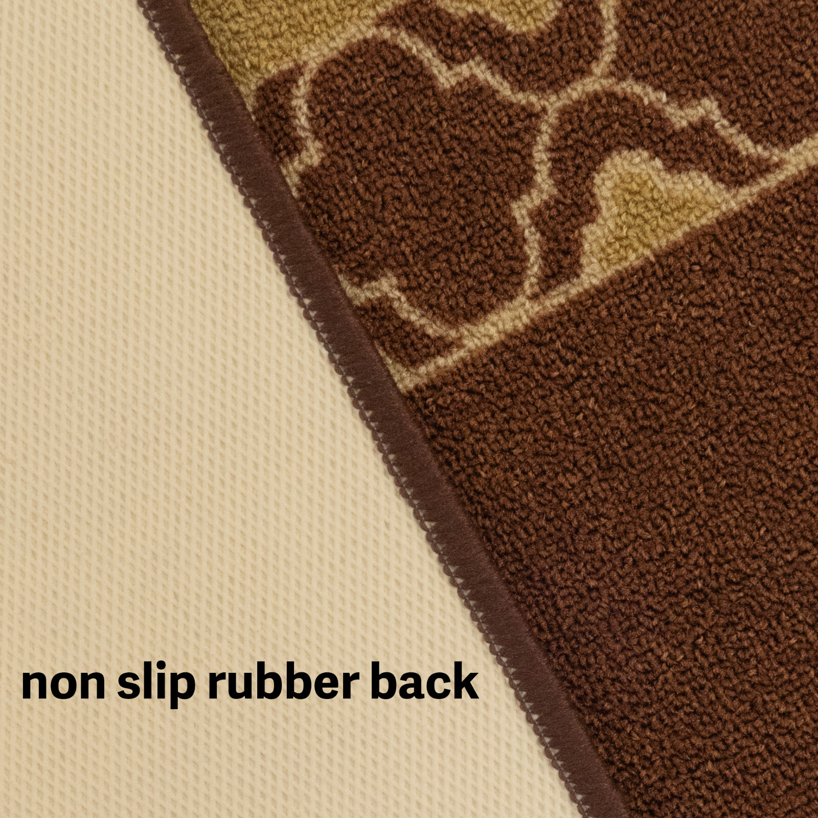 Non Slip Trellis Border Brown Design Low Pile Runner Rug 26" / 36" Wide gallery