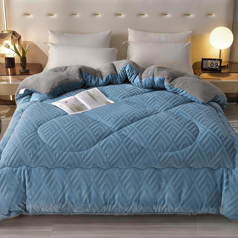 Twin/Full/Queen Reversible Comforter Extra Thick Soft Throw Shed-Resistant Blue