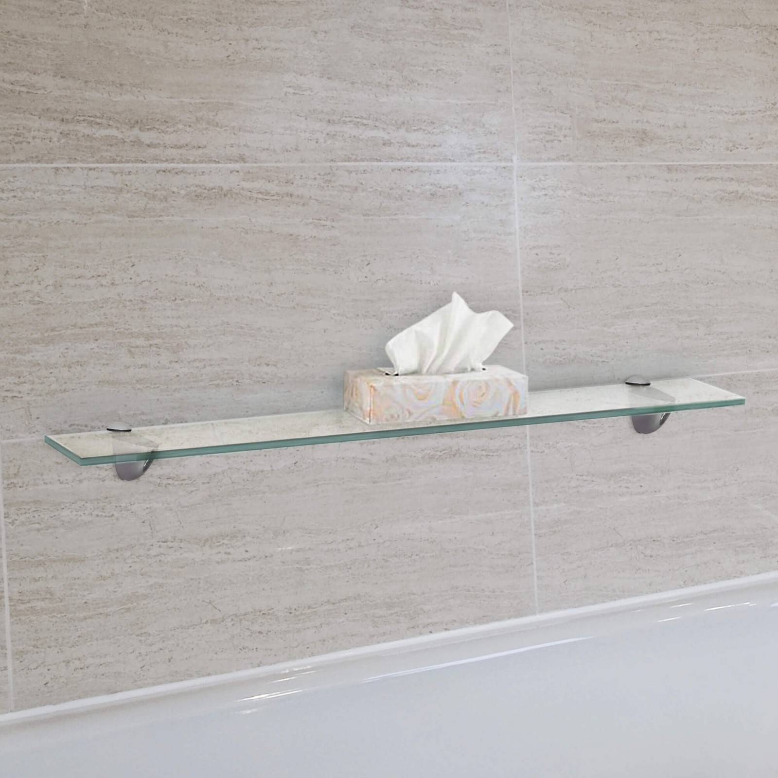 Bathroom Shelf 4-3/4" x 27"- 3/8 Inch Thick Tempered Glass Shelf with 2 Chrom... gallery