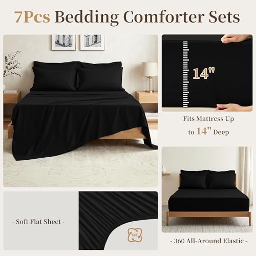 Comforter Set 7 Pieces - Ultra-Soft Bed in a Bag Size, Cozy Luxury Full Black gallery