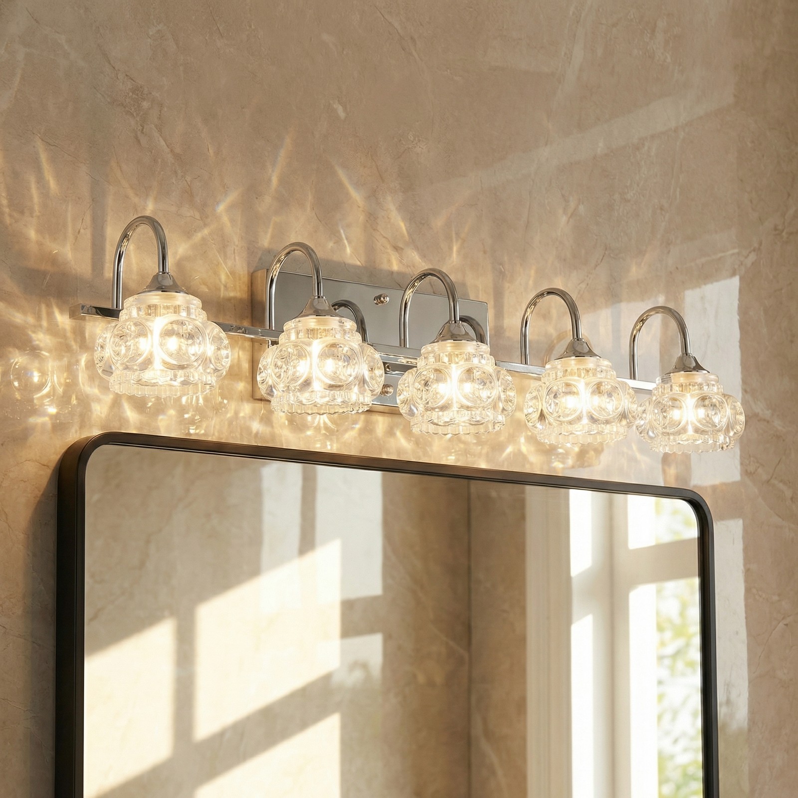 29'' Vanity Light 5 Lights LED Chrome Bathroom Mirror Crystal Shade Wall Fixture gallery