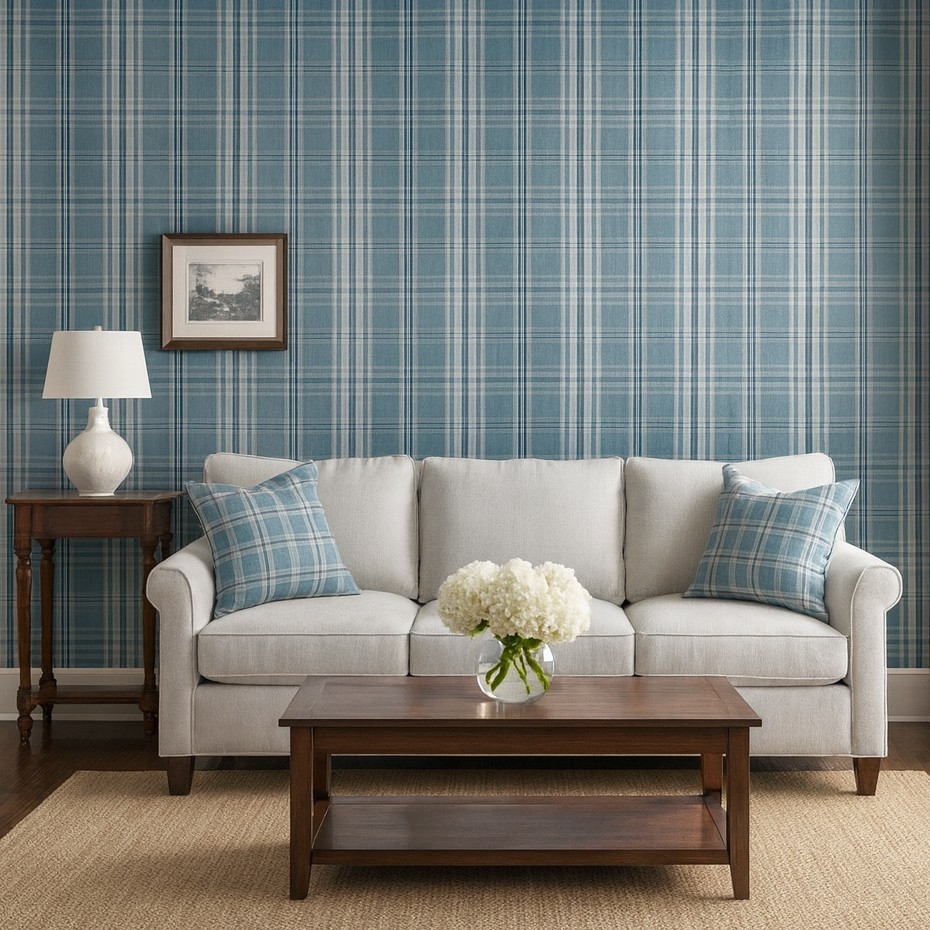 Soothing blue gray off white classic plaid thread string lines texture wallpaper gallery
