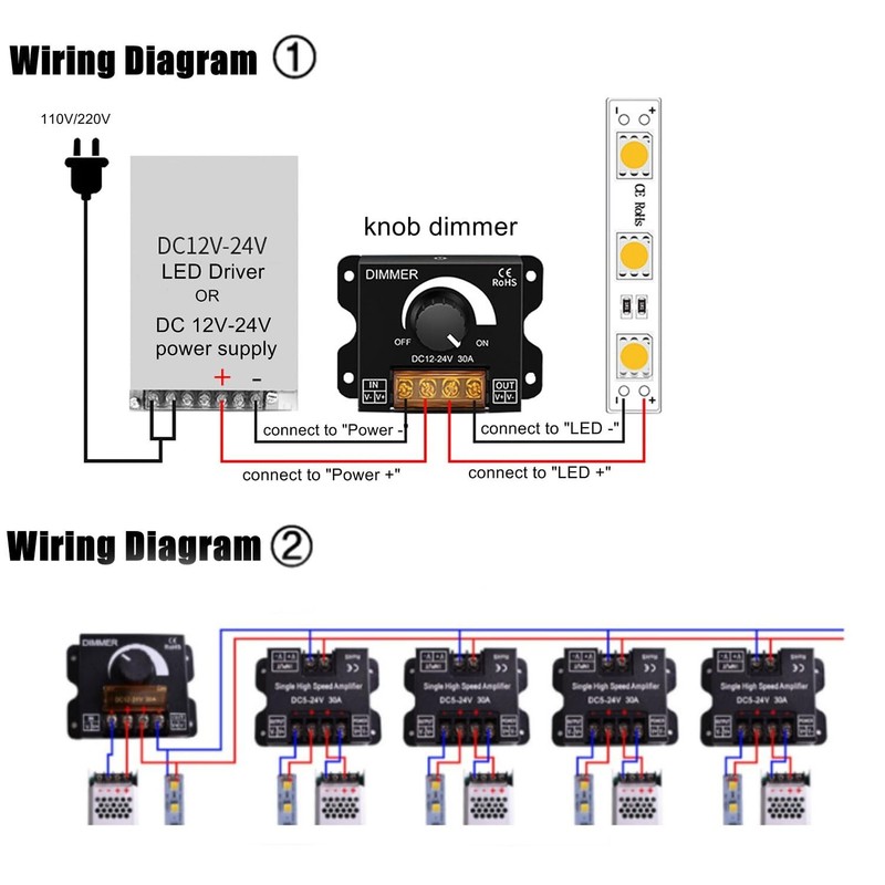 2Pack LED Dimmer Switch DC 12-24V 30A PWM Stepless Brightness Dimming Controller gallery