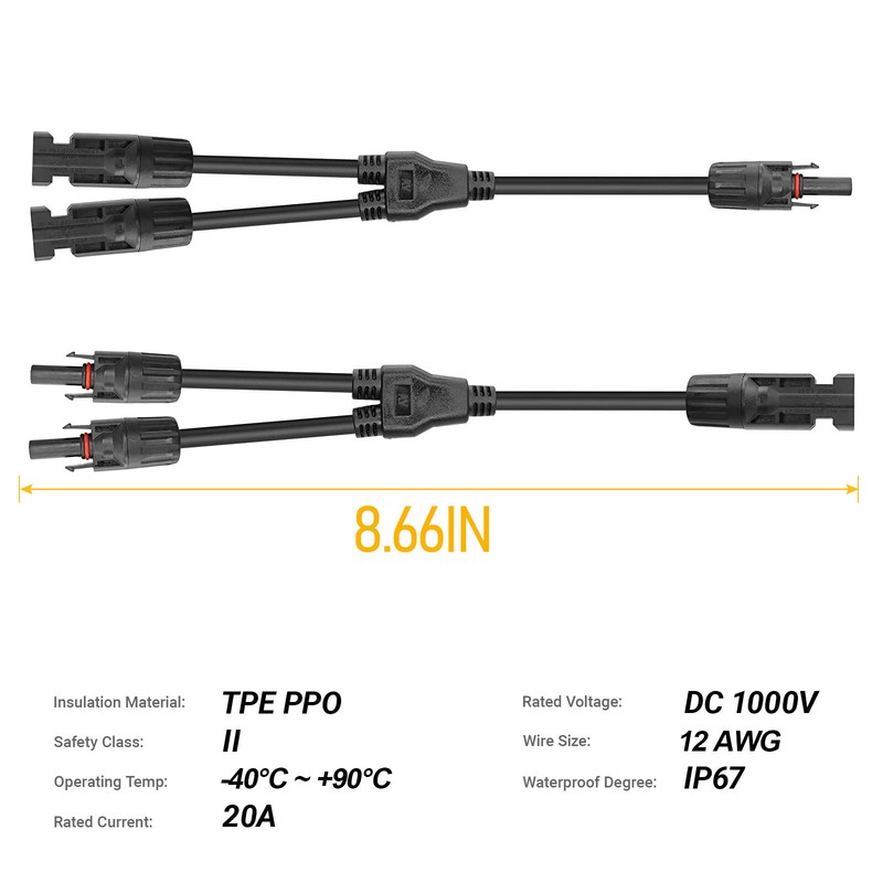 Solar Connectors Y Branch Parallel Adapter Cable Wire Plug Kit for Solar Panel gallery