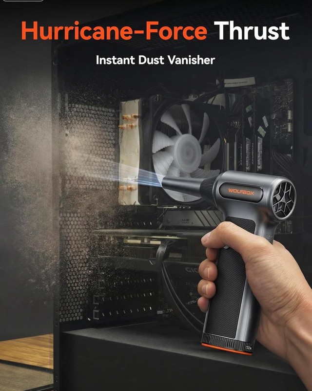 WOLFBOX MF200-2PK Compressed Air Duster Turbo Fan 2 Swappable Battery Packs&Case gallery
