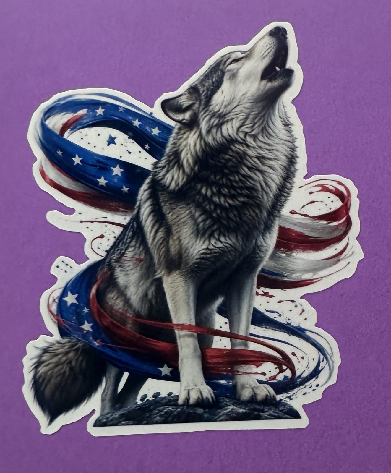 3 Inch Patriotic Howling Wolf Sticker USA Flag Red White Blue Vinyl Decal gallery