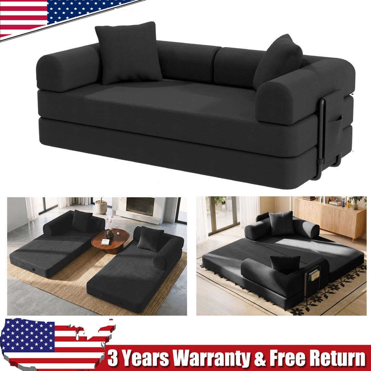 Modern Compression Daybed Corduroy Sleeper Sofa Loveseat Washable Living Room gallery