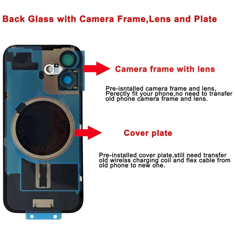 For iPhone 16 Back Glass Replacement Big Hole Rear Cover With Metal + Magnet Lot gallery