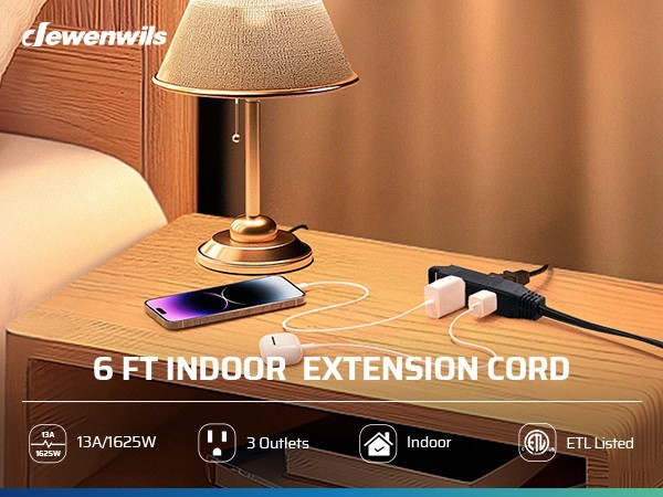DEWENWILS Flat Plug Extension Cord 6FT, Ultra Thin Power Strip, 3 Outlet, 2 Pack gallery