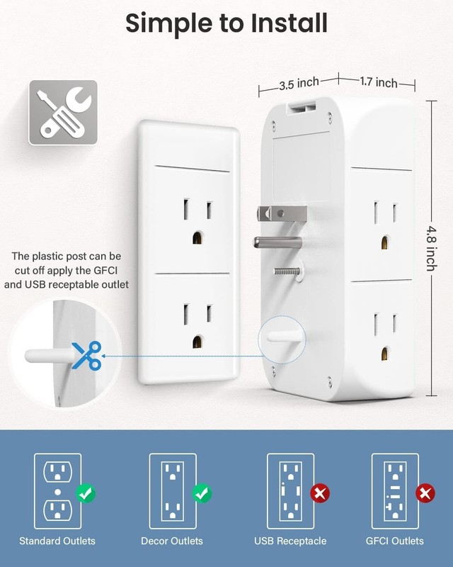 Outlet Extender for Wall with Shelf and Night Light, 3 USB Ports 1 USB C Outlet gallery