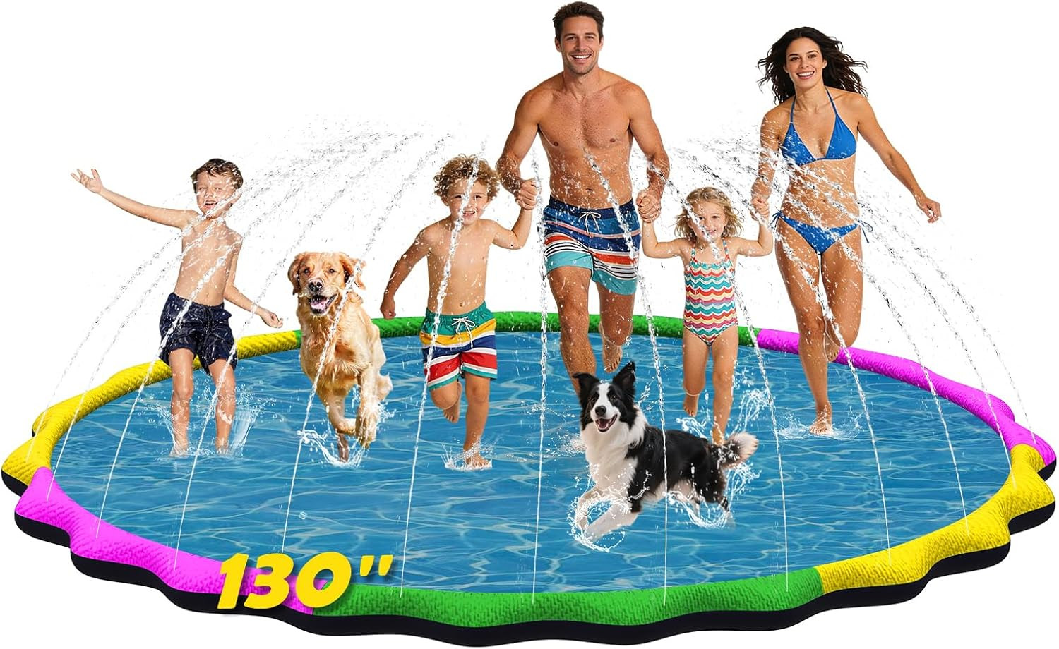 130” Extra Large Non-Slip Splash Pad for Kids & Dogs, 11FT Outdoor Water Sprinkl gallery