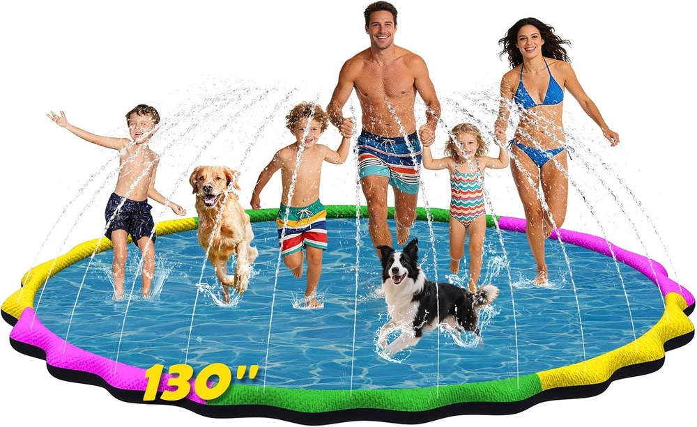 130” Extra Large Non-Slip Splash Pad for Kids & Dogs, 11FT Outdoor Water Sprinkl