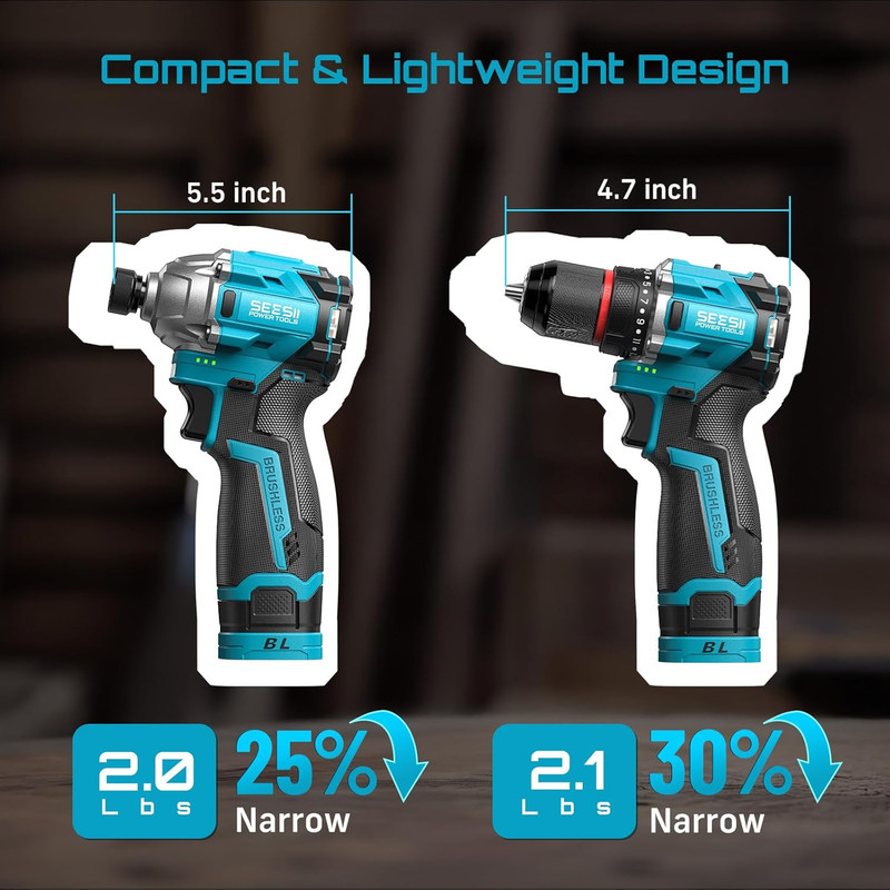 Cordless Drill Impact Driver 16.8V Brushless Power Tool Combo Kits 2X 2. gallery