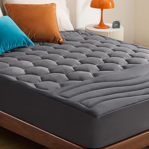 Bedsure RV Mattress Pad Cover - Quilted Fitted Mattress Topper Short Queen Grey gallery