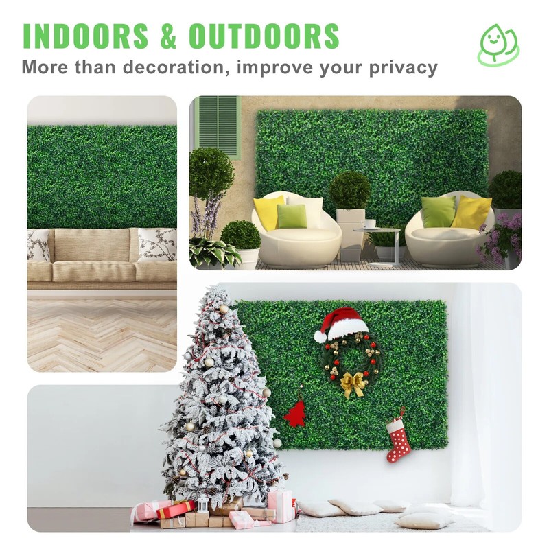 20"x20" Artificial Boxwood Hedge Panel Double Color Lvy Leaf Fence Indoor Decor gallery