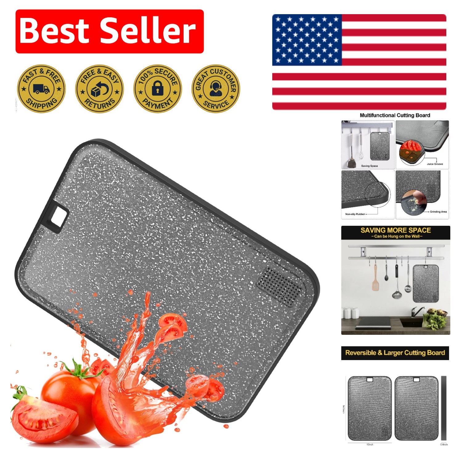 Reversible 15x10 Inch Metal Cutting Board with Juice Grooves - Dishwasher Safe gallery