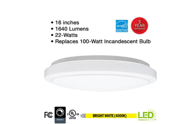 C E 16" White Round LED Flush Mount Ceiling Light 1640 Lumens 4000K Bright White gallery