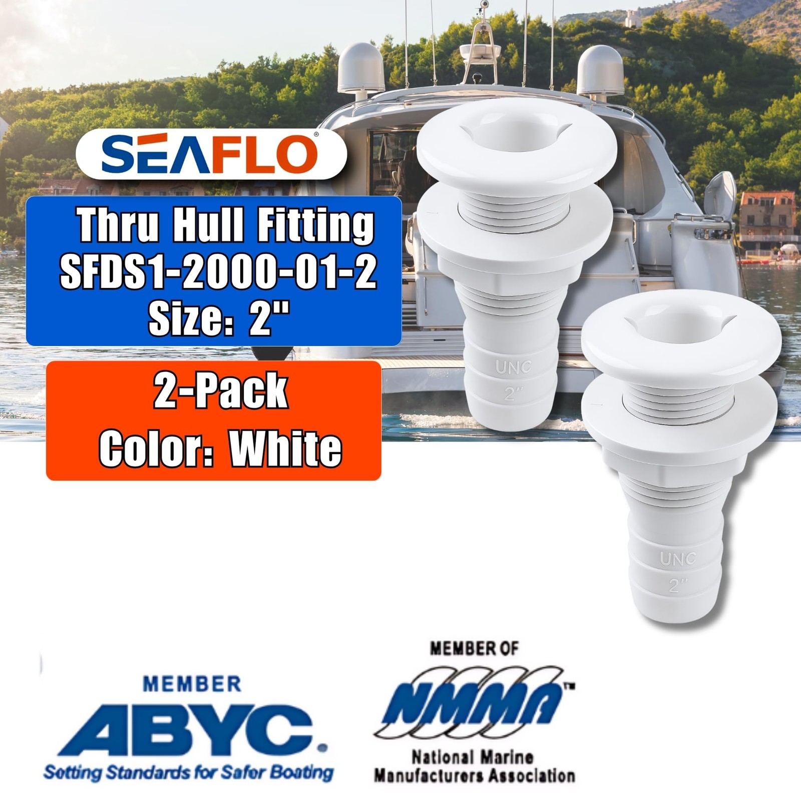 2” Thru Hull Fitting Marine Boat, Polypropylene, Plastic Drain Overflow Conne... gallery