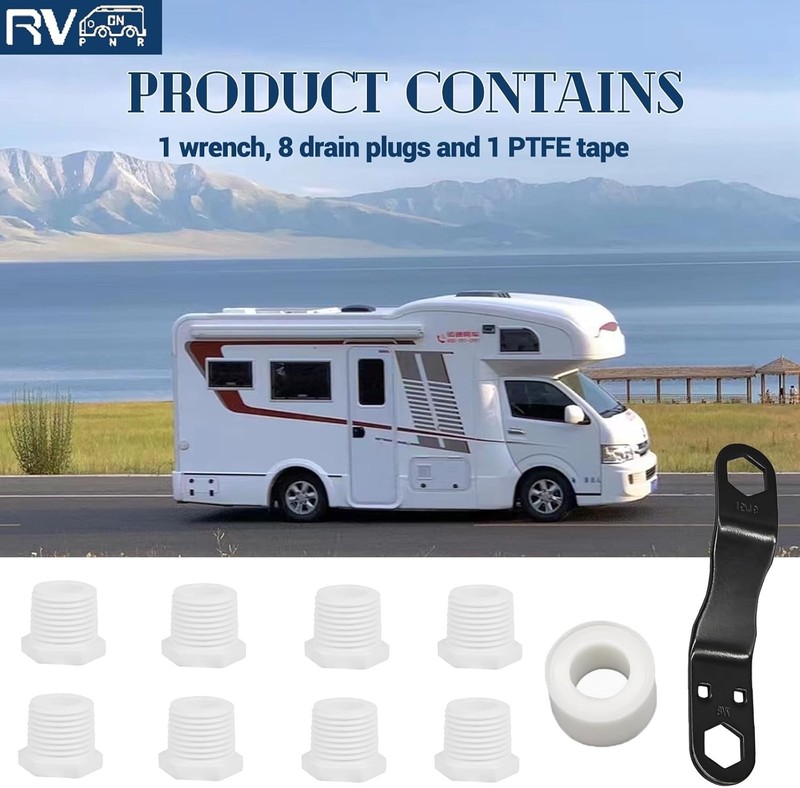 RV Water Heater Drain Plug Kit, Include Angled Wrench, 8 Pieces 1/2" NPT... gallery