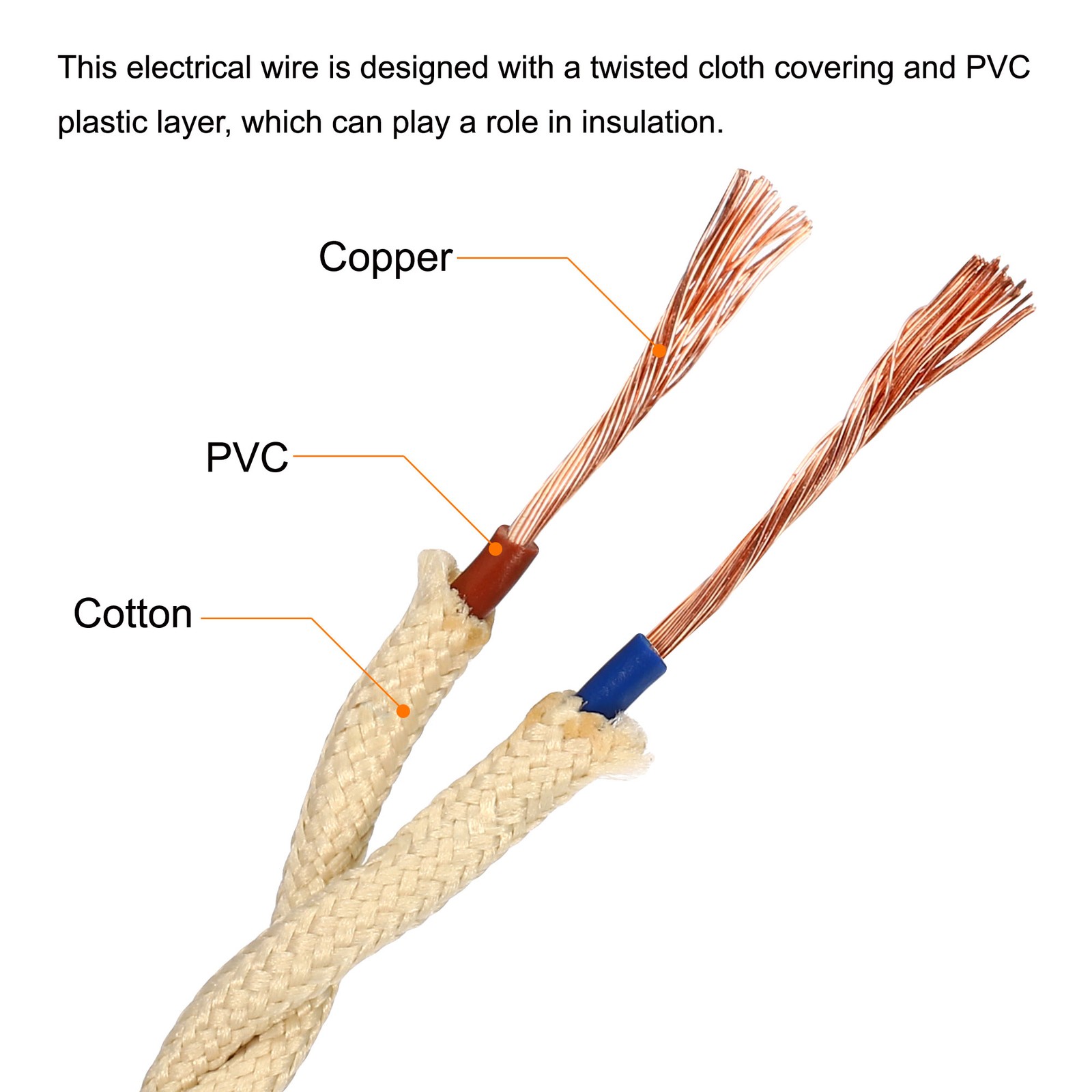 Twisted Cloth Covered Wire 2 Core 18AWG 5m/16.4ft,Electrical Cable,Beige gallery