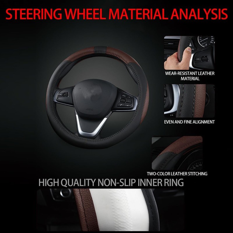 Steering Wheel Cover, Soft Leather Protctor, Universal No Color: Black/Coffee gallery