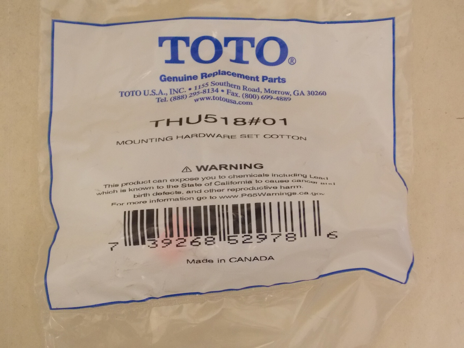 Toto THU518#01 Mounting Hardware Set , Cotton White gallery