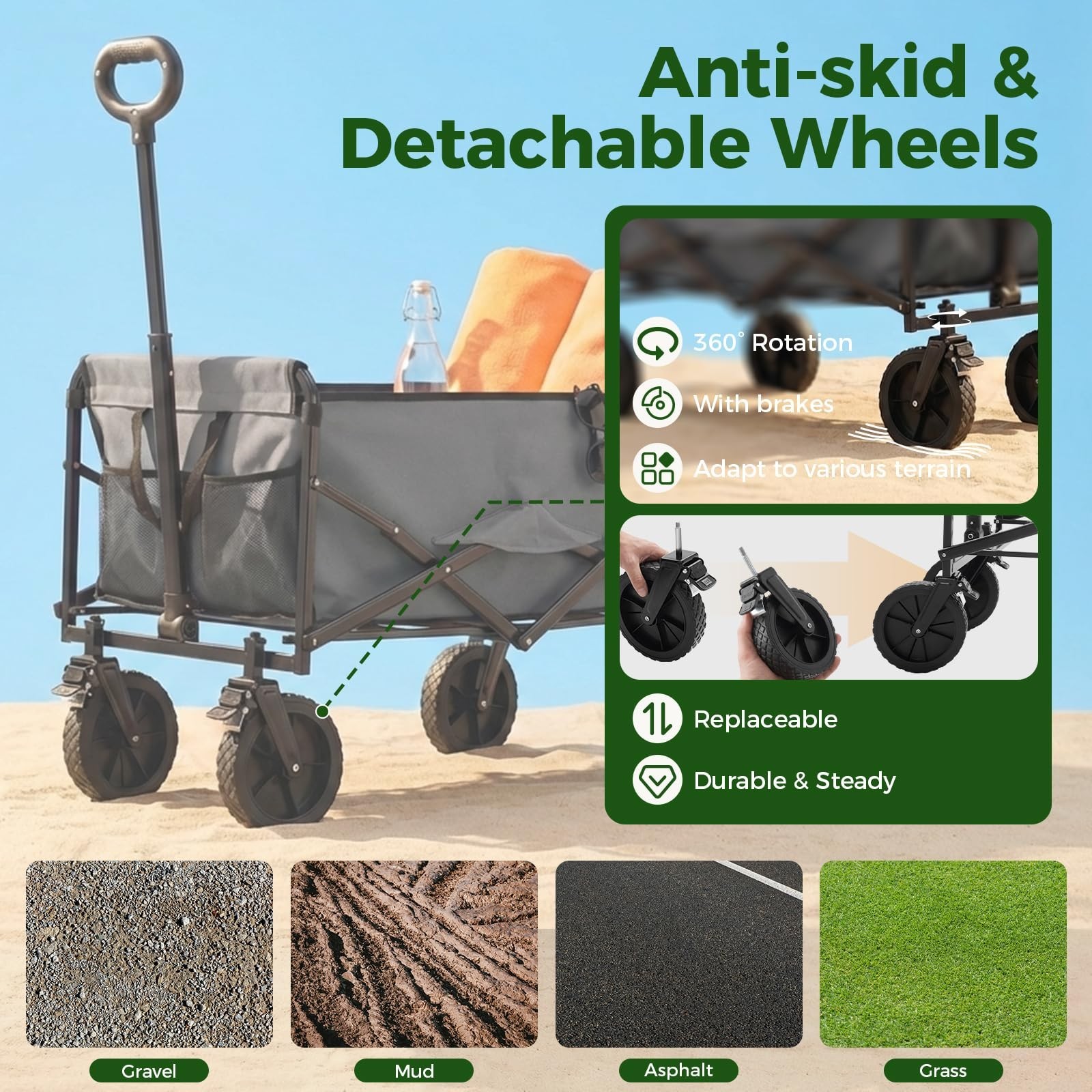 Heavy Duty Collapsible Wagon Cart - Foldable Utility with Lockable Brake Wheels, gallery
