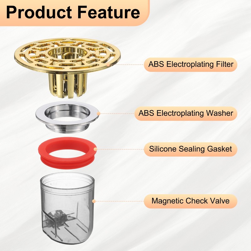 2Pcs ABS Shower Floor Drain Backflow Preventer for Kitchen Gold Clear gallery