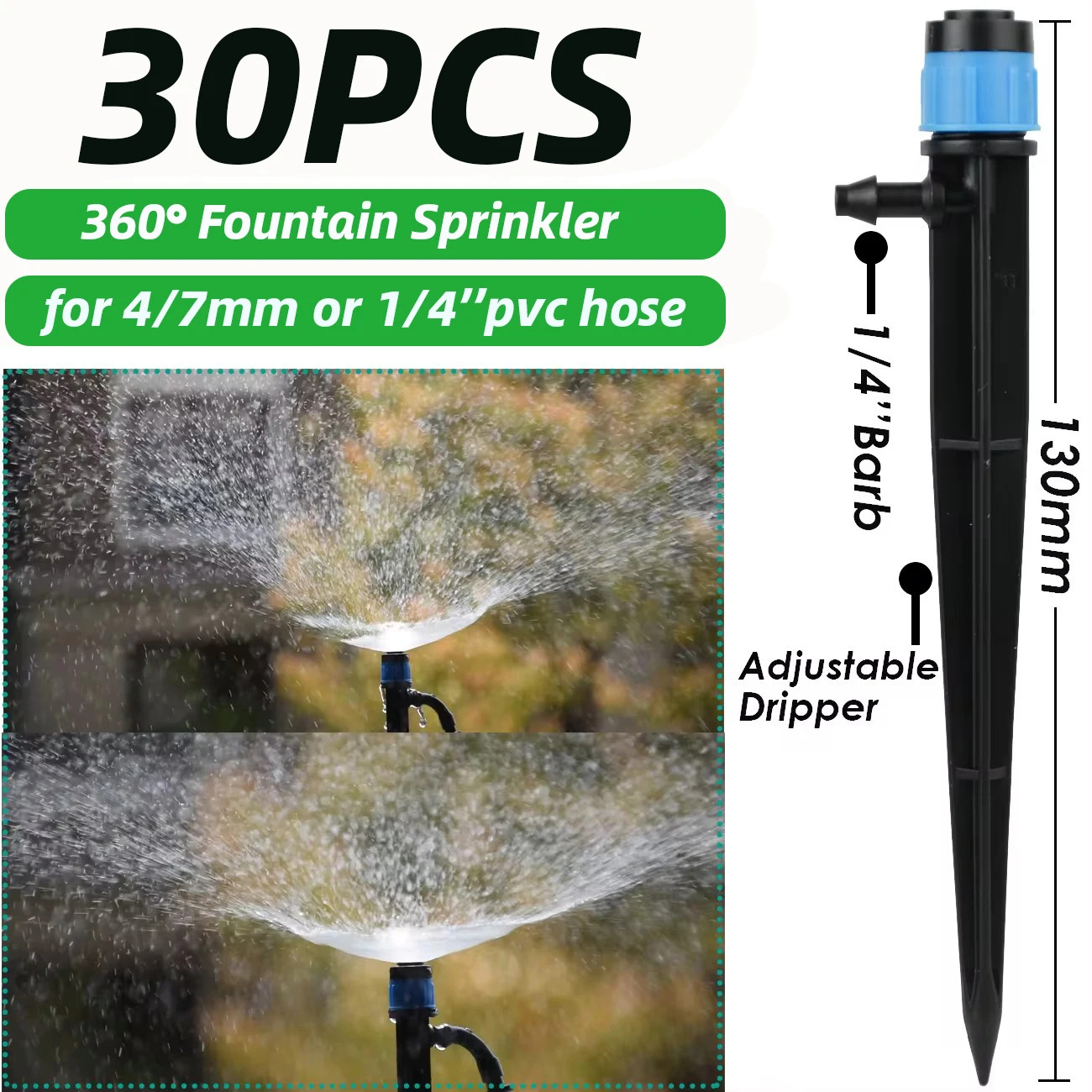 30Pcs 13CM Adjustable 360° Garden Sprinkler Nozzle for 4/7Mm Hose Drip Irrigatio gallery