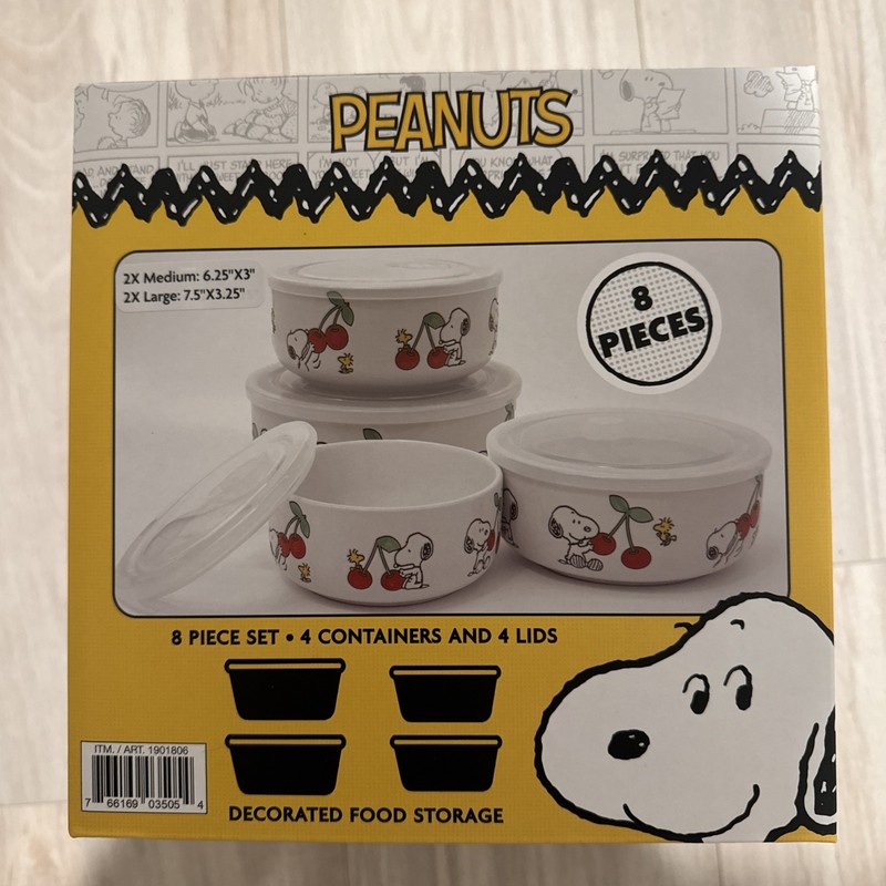 Peanuts Snoopy 8 PC Ceramic Food Storage Bowls w/ Lids Cherries gallery