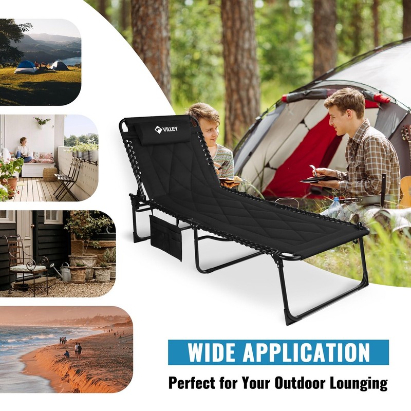 VILLEY Folding Chaise Lounge Padded Camping Cot Patio Lounge Chairs with Cushion gallery