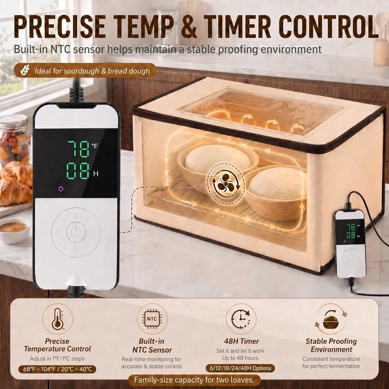 Folding Bread Proofing Box, 3-Sided Heating with Precise 68-104°F Temp Control, gallery
