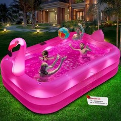 Inflatable Pool with Lights, Solar Flamingo Swimming Pool for Kids,Adults