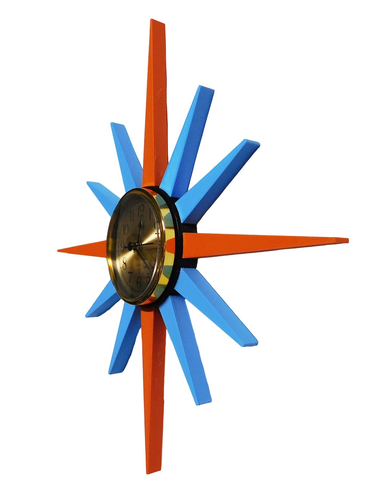Mid Century Modern Sunburst Wall Clock – Retro Atomic Style, 3D Printed gallery