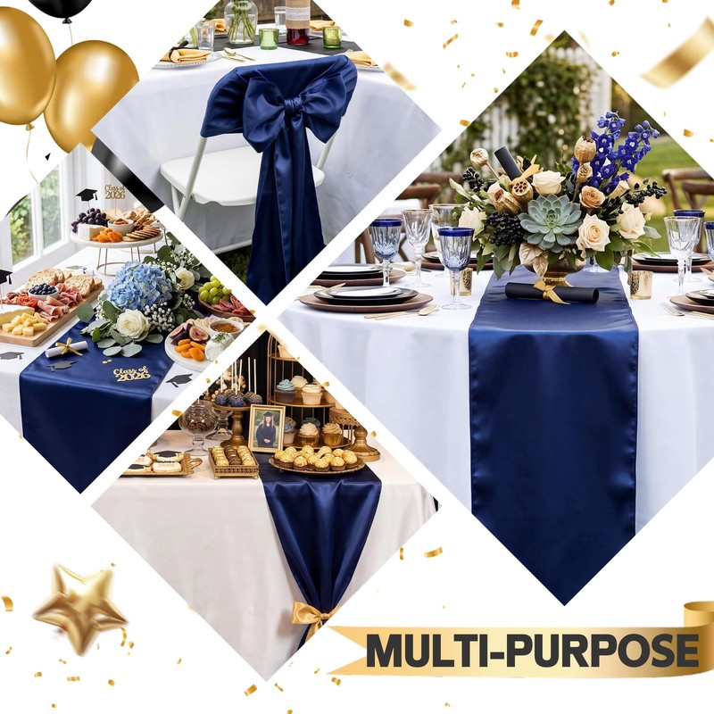 12 Pack Navy Blue Satin Table Runner 12 x 108 Inch, Dark Blue Runners for Tab... gallery