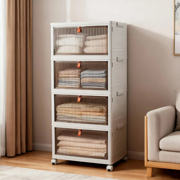 Multiuse Foldable Storage Cabinet Rolling Wheeled Container Living Room Bathroom