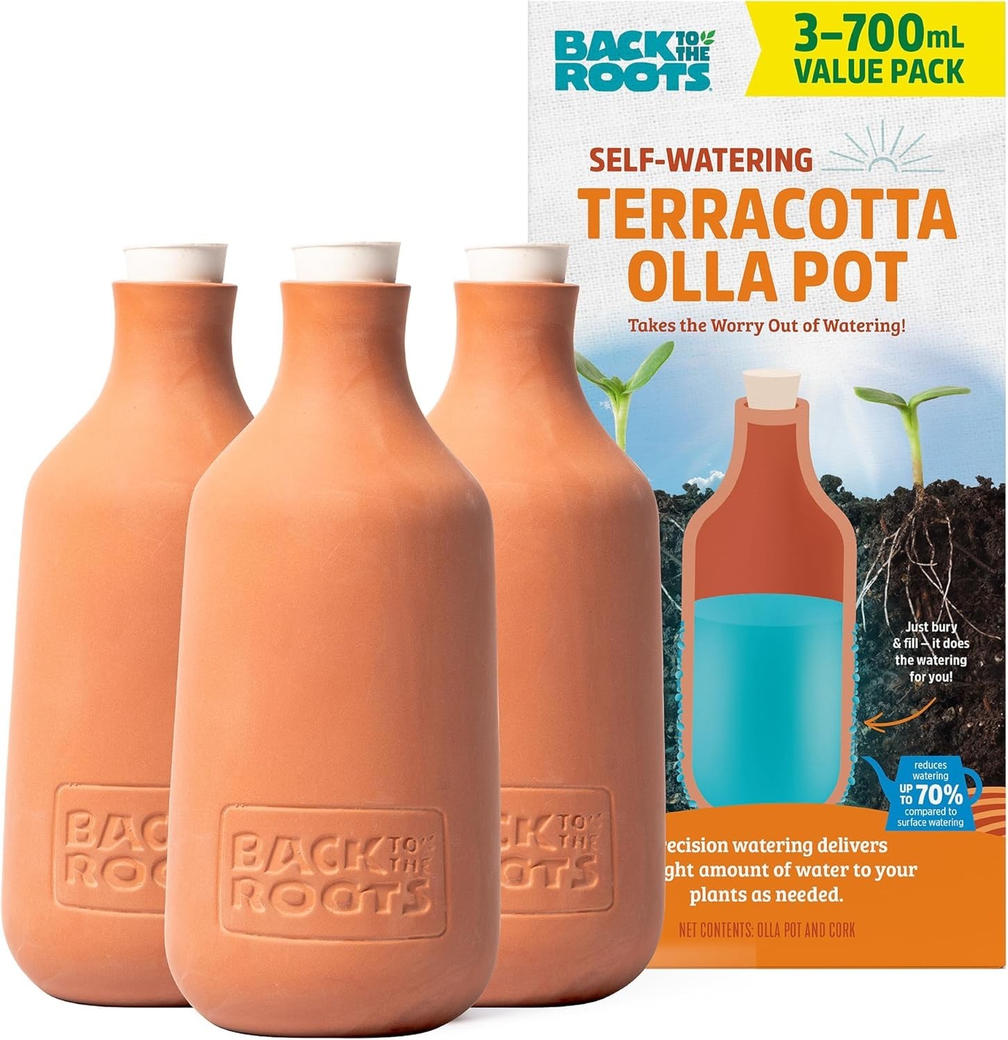 Self-Watering Terracotta Olla Pot (Pack of 3), 700Ml Provides 1 Week of Precisio gallery