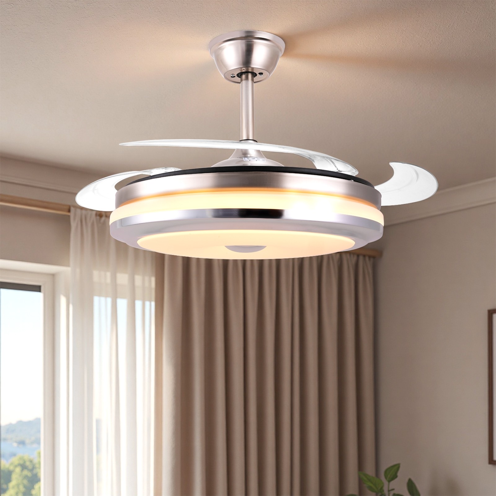 42'' Ceiling Fan with Light White Low Profile Retractable Remote Control gallery