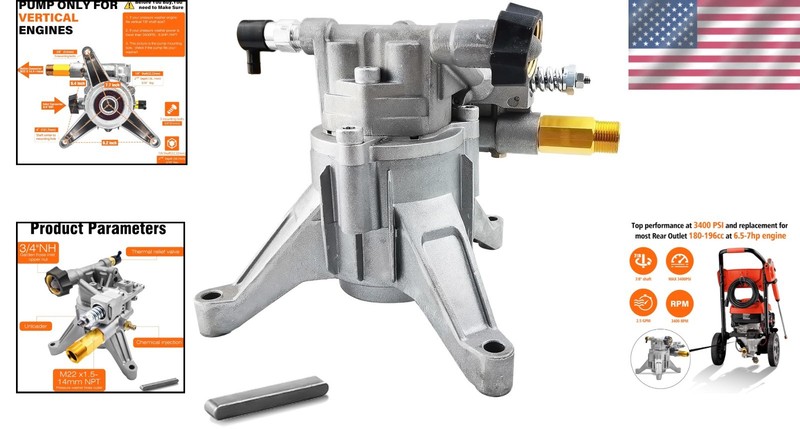 Universal Replacement Pressure Washer Pump - 3400 PSI, Easy Start & Lightweight gallery
