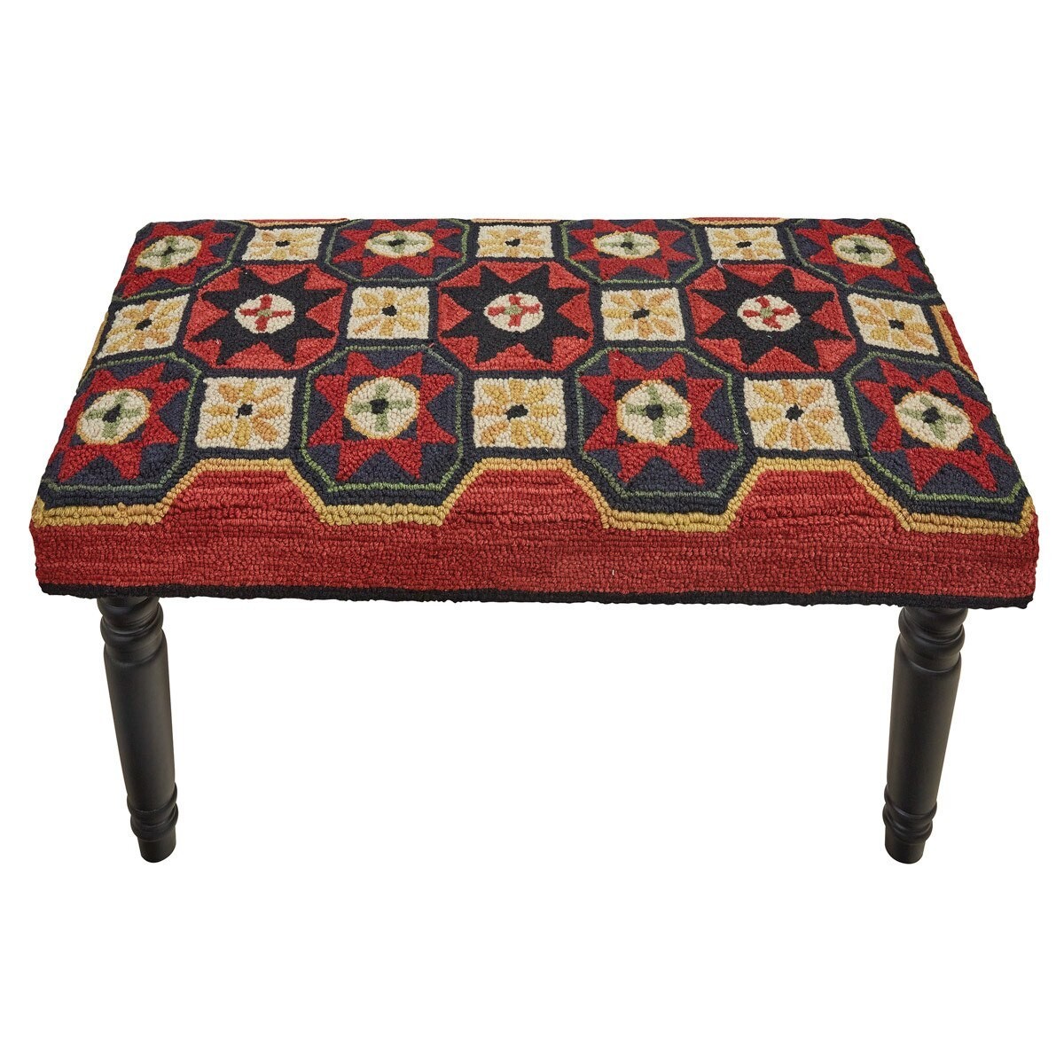 New Primitive Early American Style FOLK ART STAR HOOKED BENCH STOOL Stand gallery