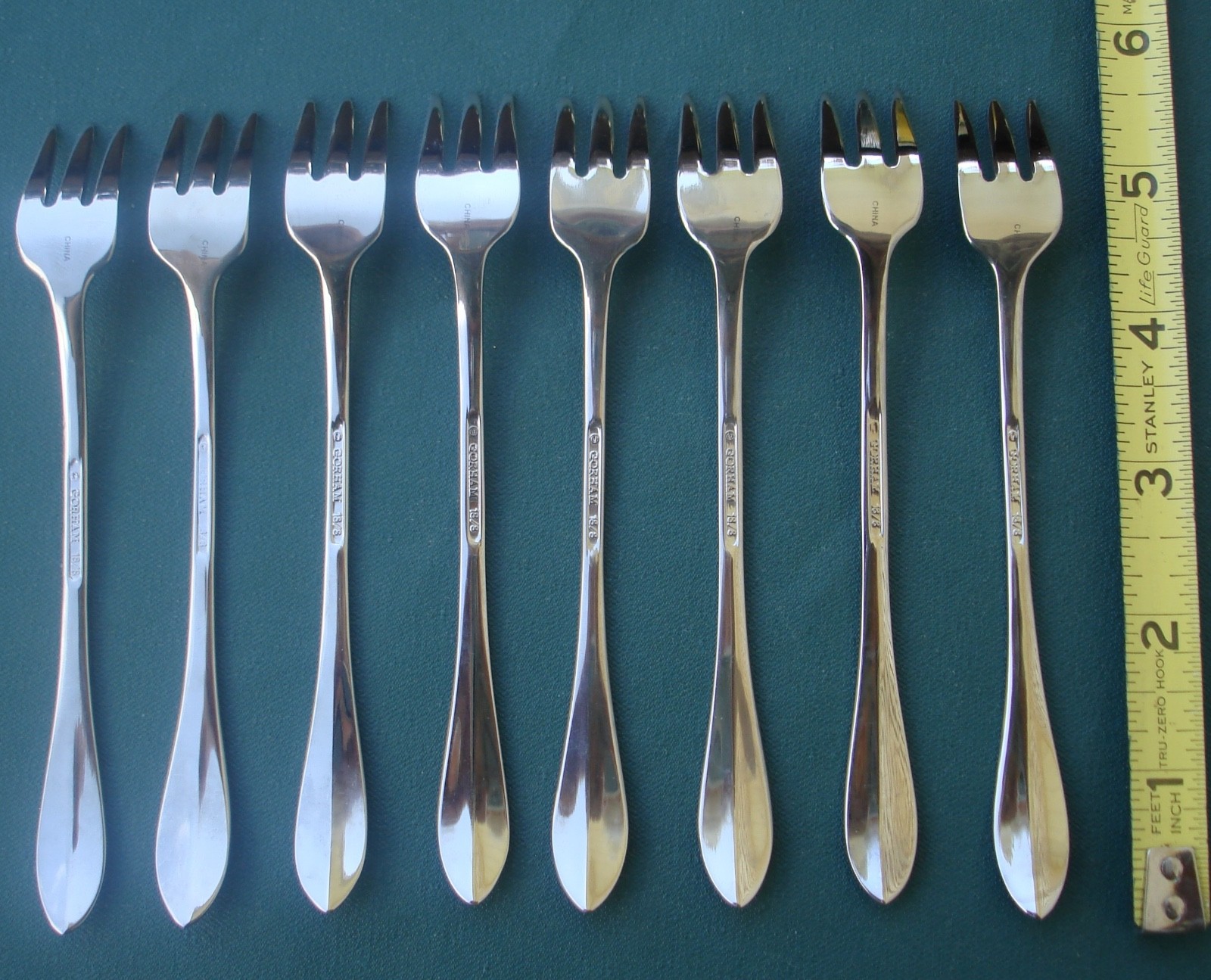8 Gorham MEREDITH 5 1/2" Cocktail Forks 18/8 Stainless Back Handle Ridge China gallery
