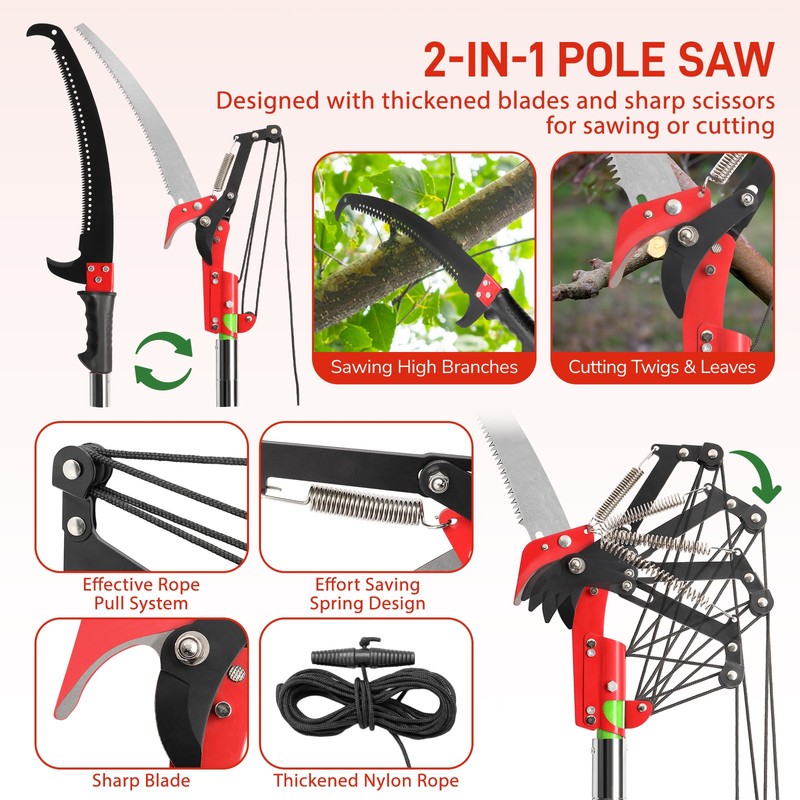 6.5FT-26FT Telescopic Branch Tree Pruner Pole Saw Detached Trimmer Pruning gallery