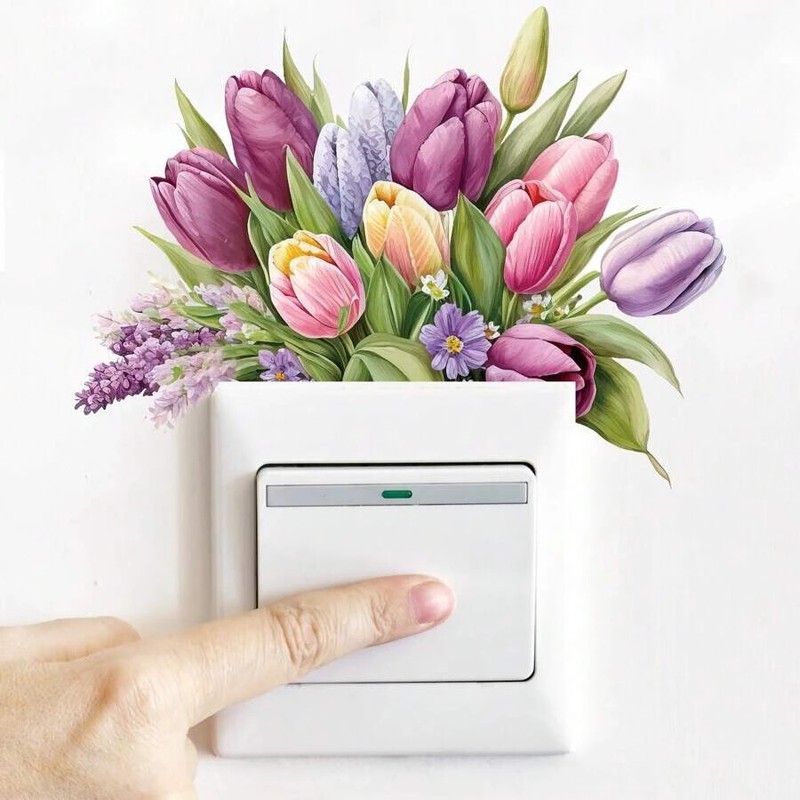 4 Pcs Wall Decals Creative Tulip Switch Removable Flower Switch Leaf Stickers gallery