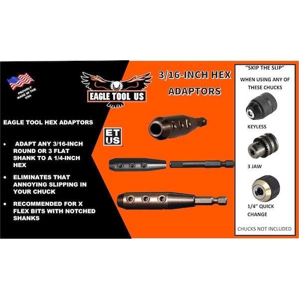 Eagle Tool Us Ethxkit187 Quick Switch Bits Hex, 3/16In Shank, 3 Pcs gallery