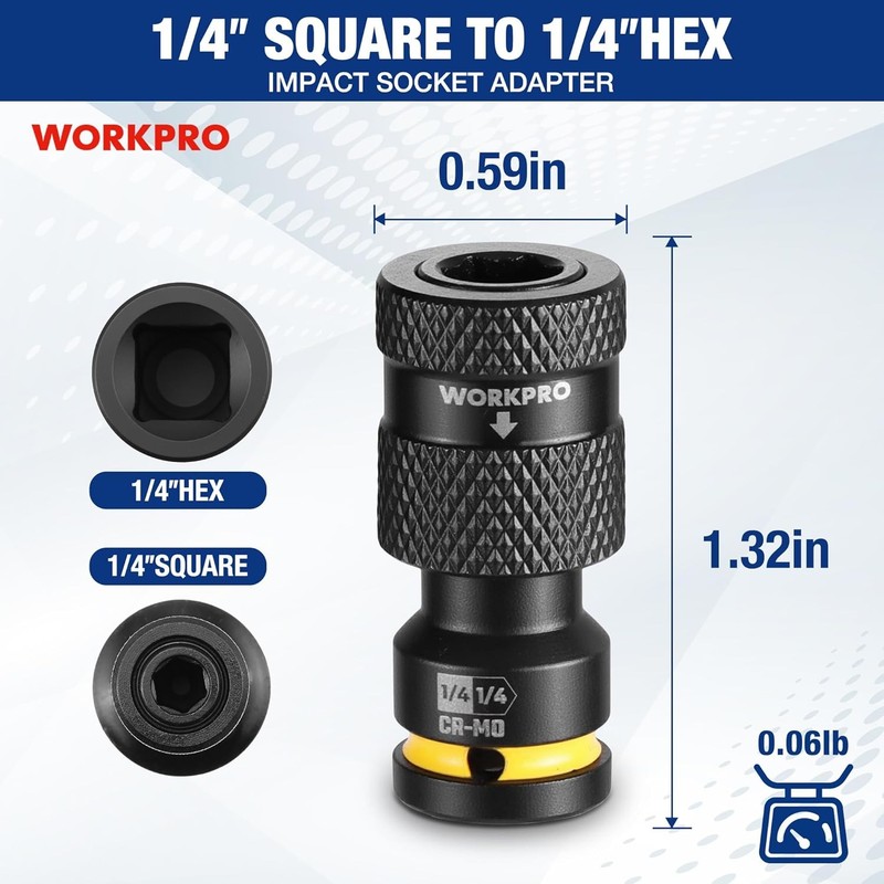 WORKPRO 1/4" Square to 1/4-in Hex Quick Release Impact Socket Adapter Bit Holder gallery