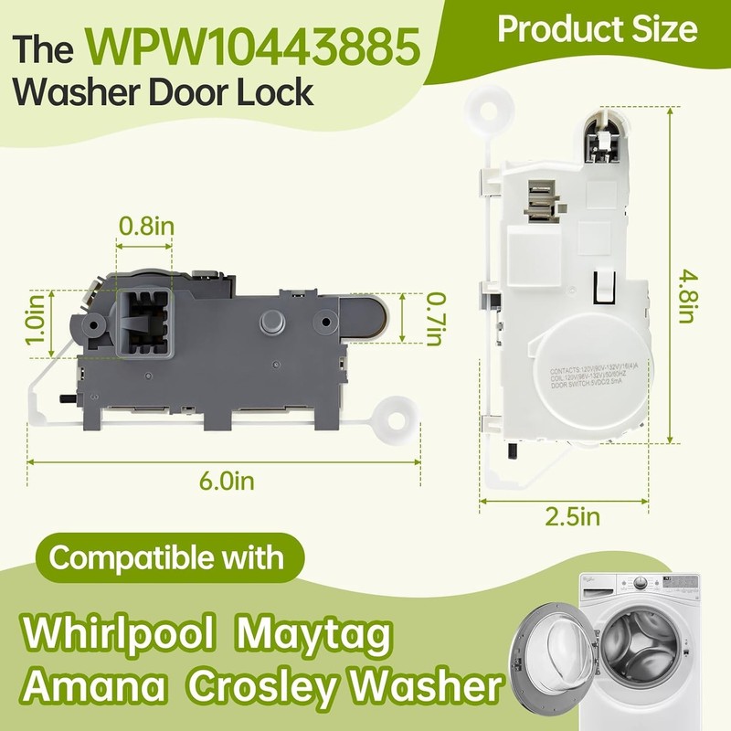 Exact Replacement Part W10443885 Washer Door Latch for Whirlpool WPW10443885 gallery