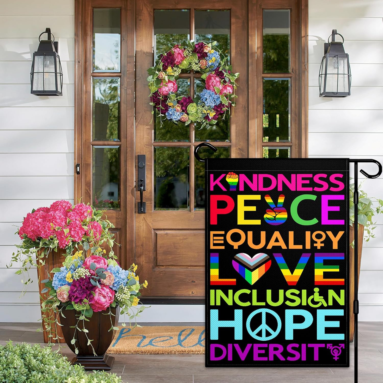 Kindness Peace Equality Love Inclusion Hope Diversity Garden Flags for outside 1 gallery
