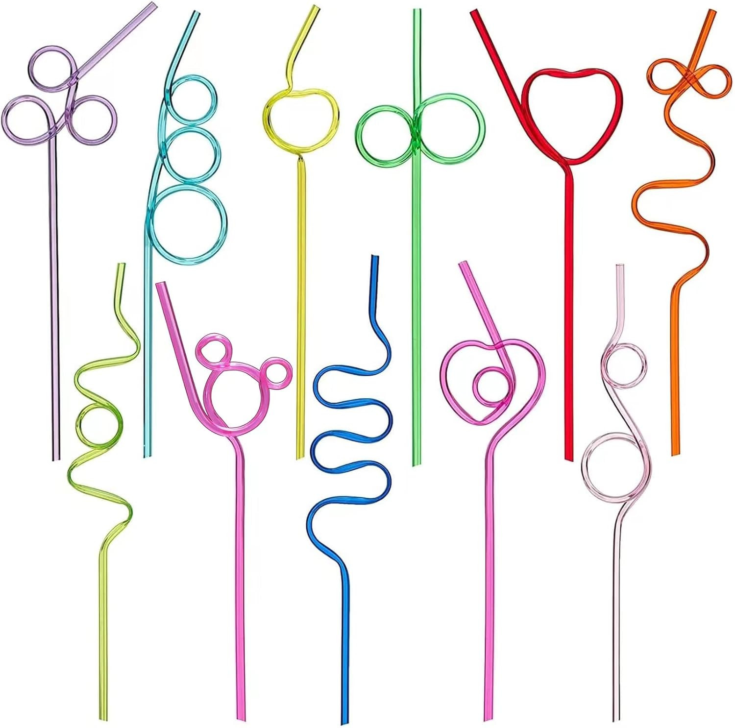 66 Pcs Reusable Plastic Colorful Loop Straws, 11 Different Designs, 10'' Silly S gallery