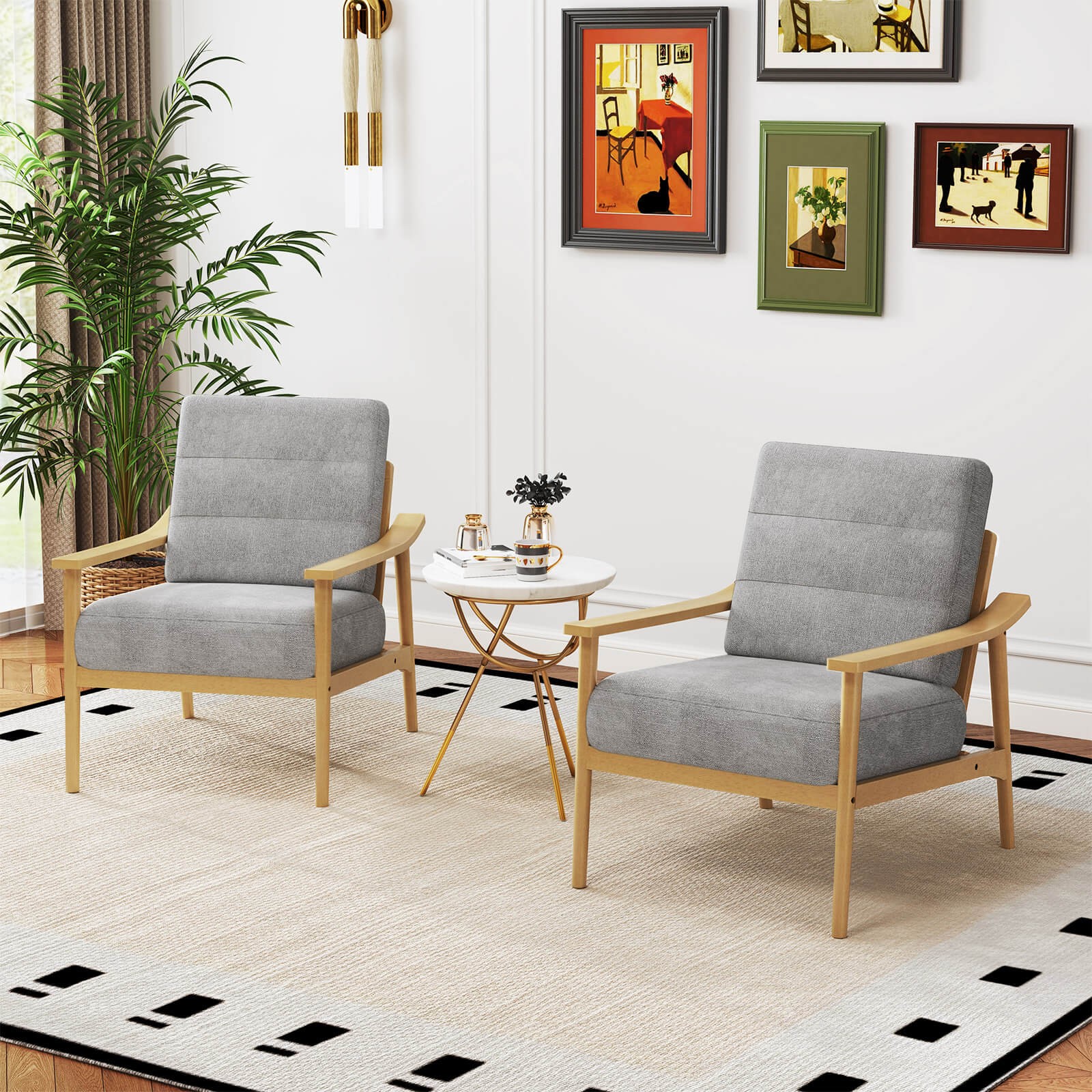 2 PCS Modern Accent Chair Upholstered Leisure Armchair with Rubber Wood gallery